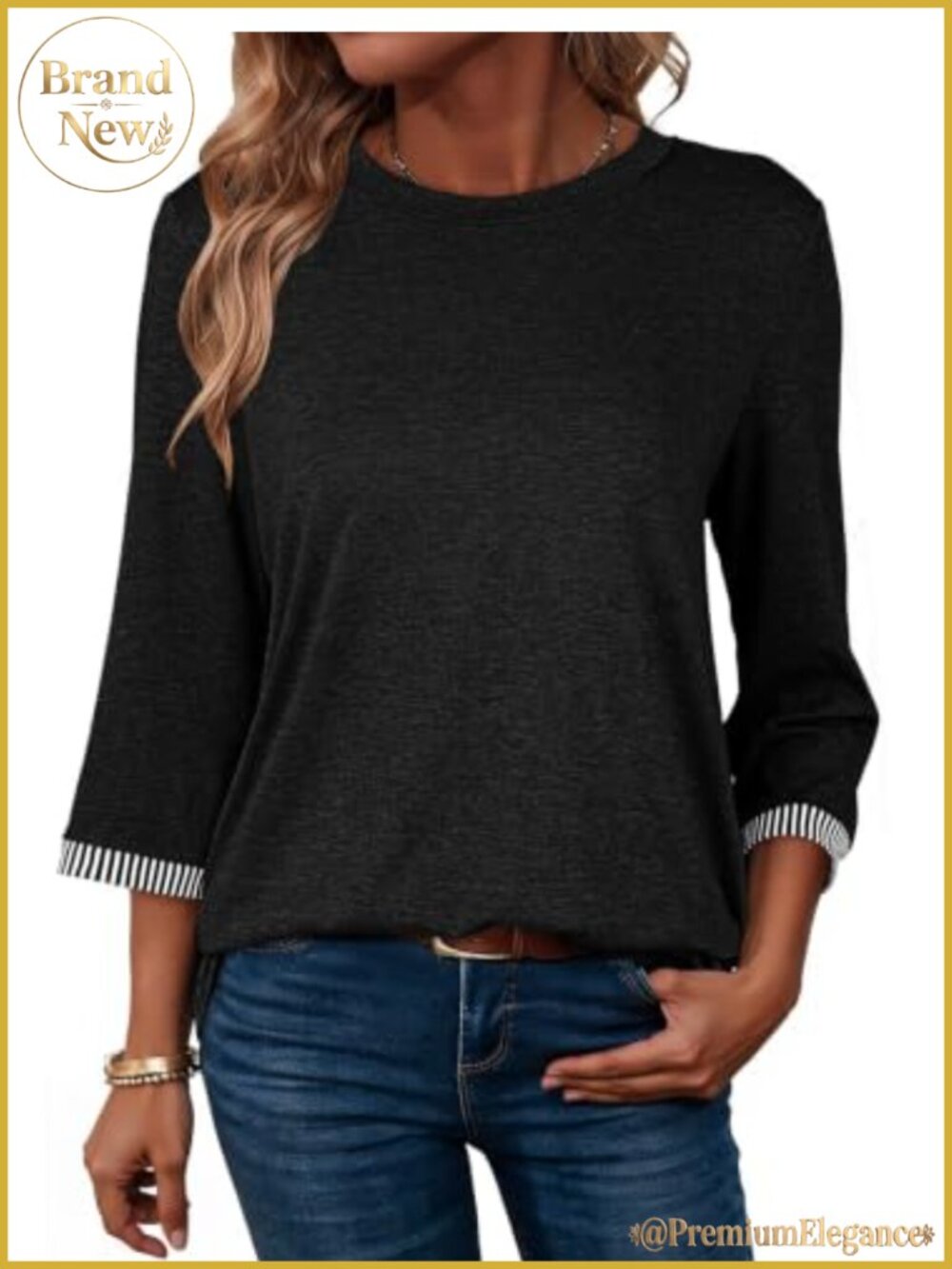 Women's Lightweight 3/4 Sleeve Crew Neck Basic Tee Blouse